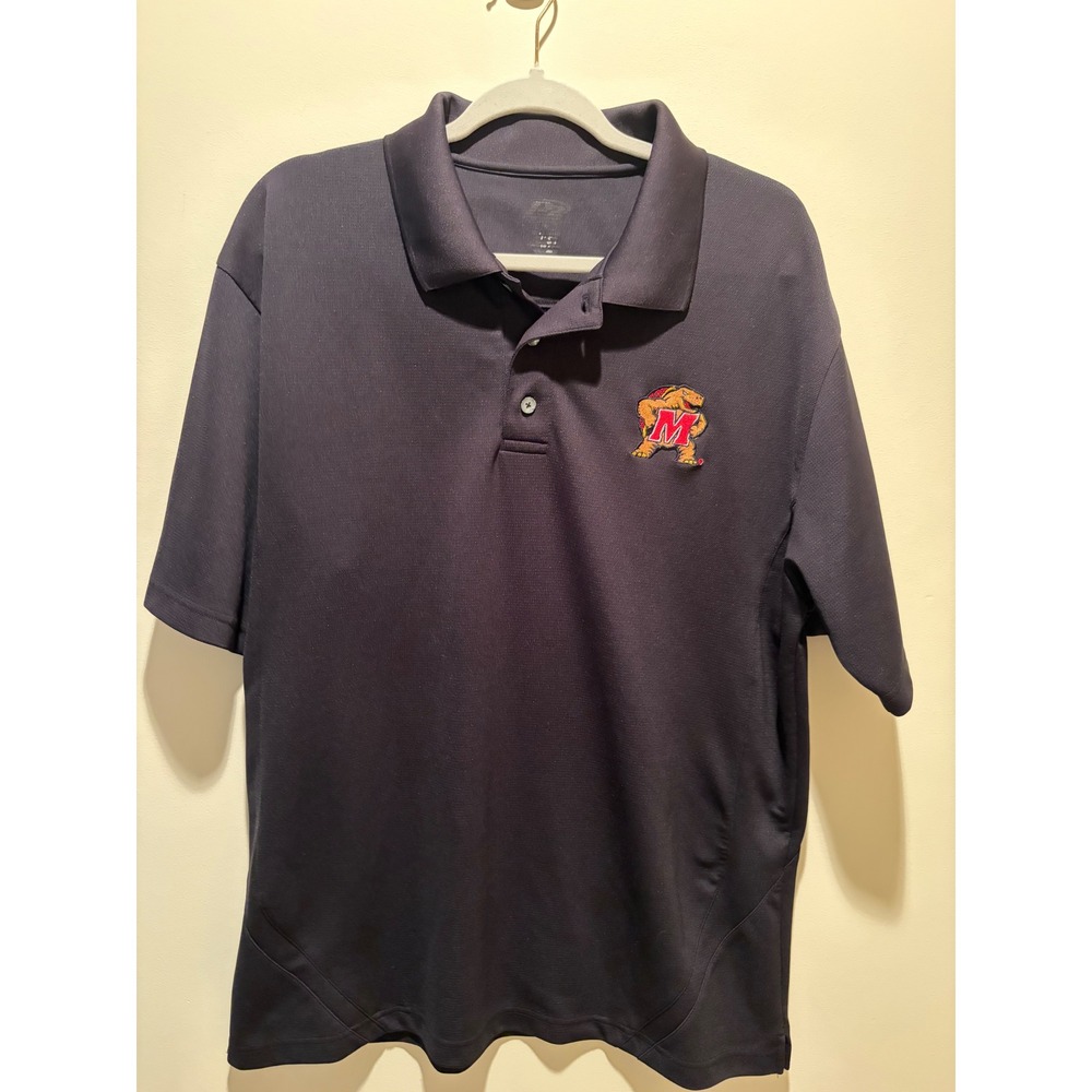 P2 Maryland Terrapins Polo Shirt Mens Large Black Testudo NCAA Performance Mesh